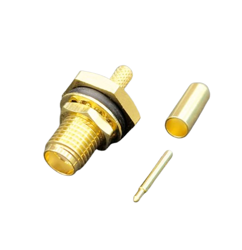 SMA Jack Crimp Bulkhead Reverse Polarity RG174 Gold 