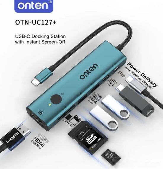 onten 7-in-1 USB-C Hub with Instant Screen-Off (4K30Hz HDMI + 2xUSB-A 3.0 + USB-C 3.0 + PD3.0 + SD3.0 + TF3.0 )