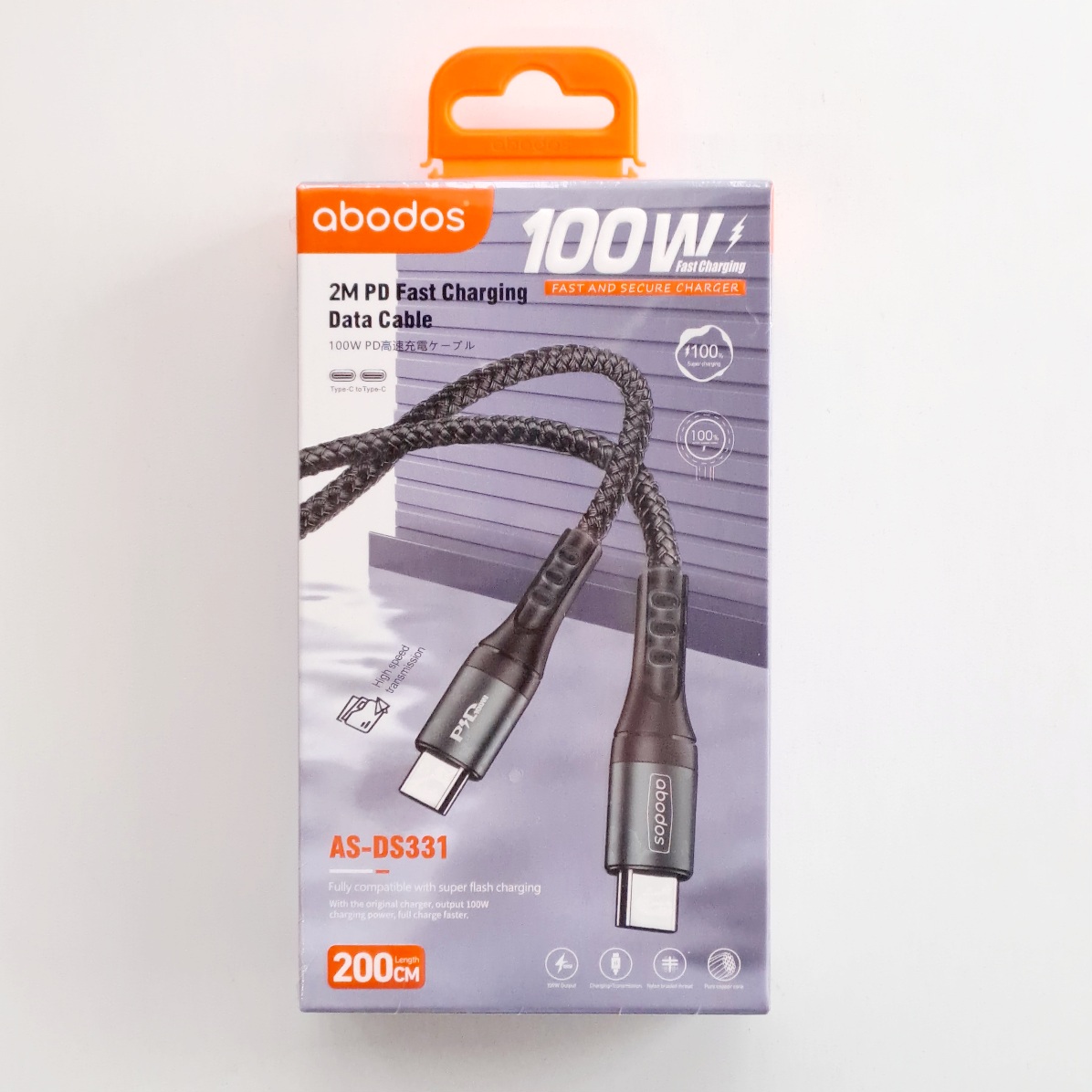 AS-DS331 abodos PD 100W Type C to Type C Data Cable 2m Black