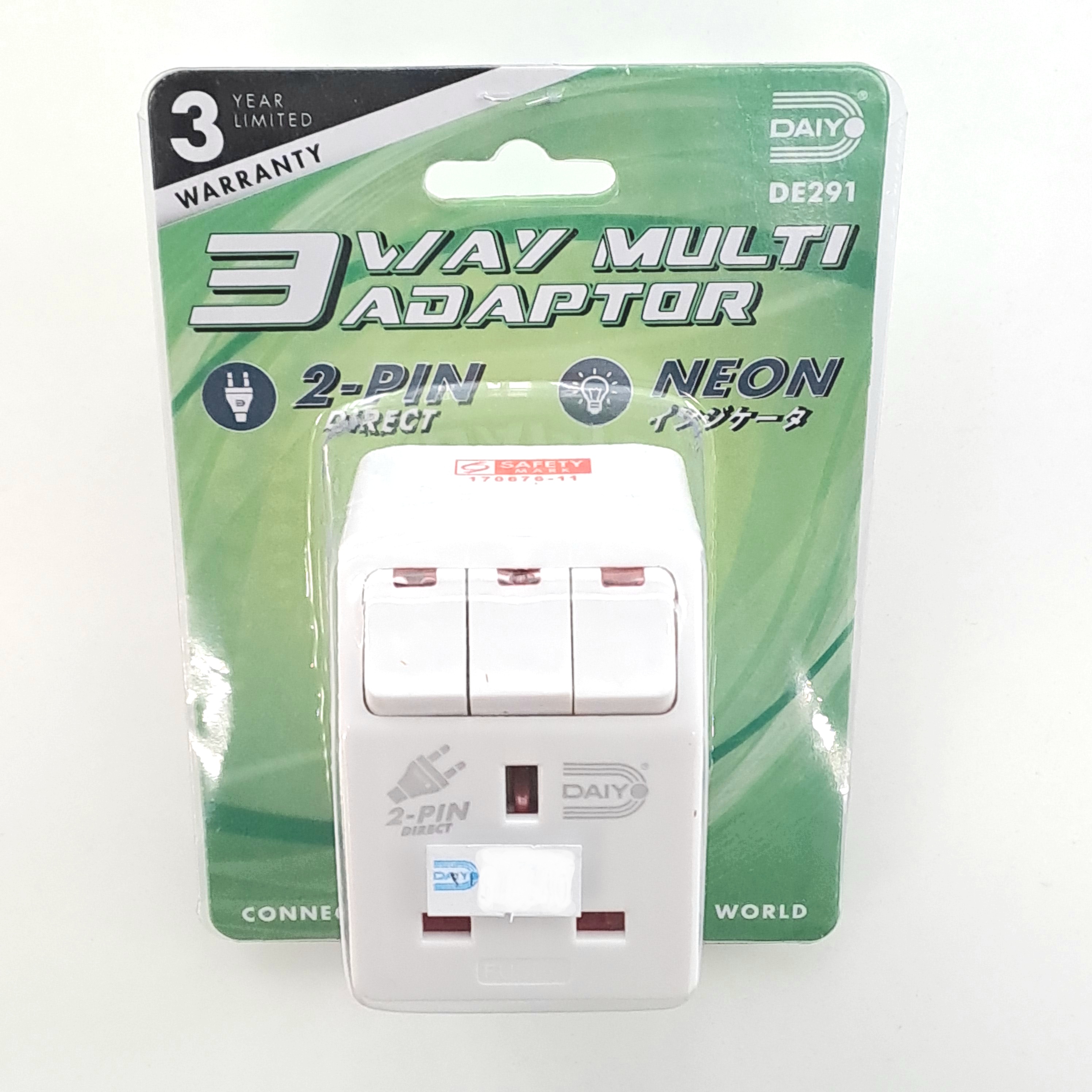 3 Way Multi Adaptor With Switch & Neon