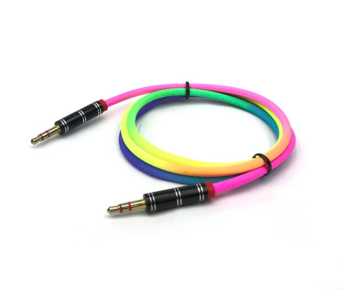 3.5mm Stereo Plug to Plug Braided Rainbow Cable 1m
