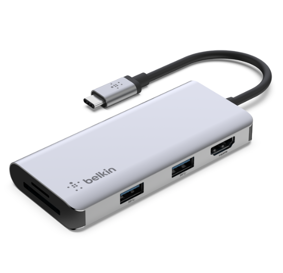 Belkin USB-C 5-in-1 Multiport Adapter Hub (2xUSB3.2 + 4K30Hz HDMI + SD + MicroSD)