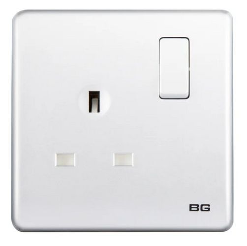 British General Neo Slimline Single Gang Switched Socket, Silver