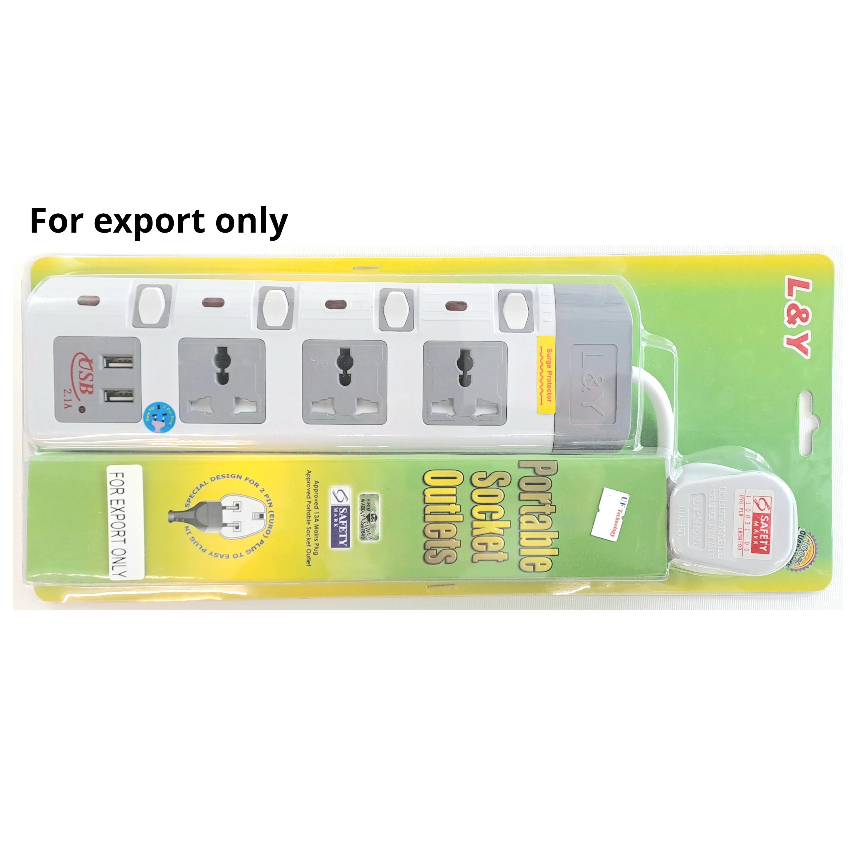 L&Y 3 Way 3pin Multi Socket Outlet with USB-3M (for export only)