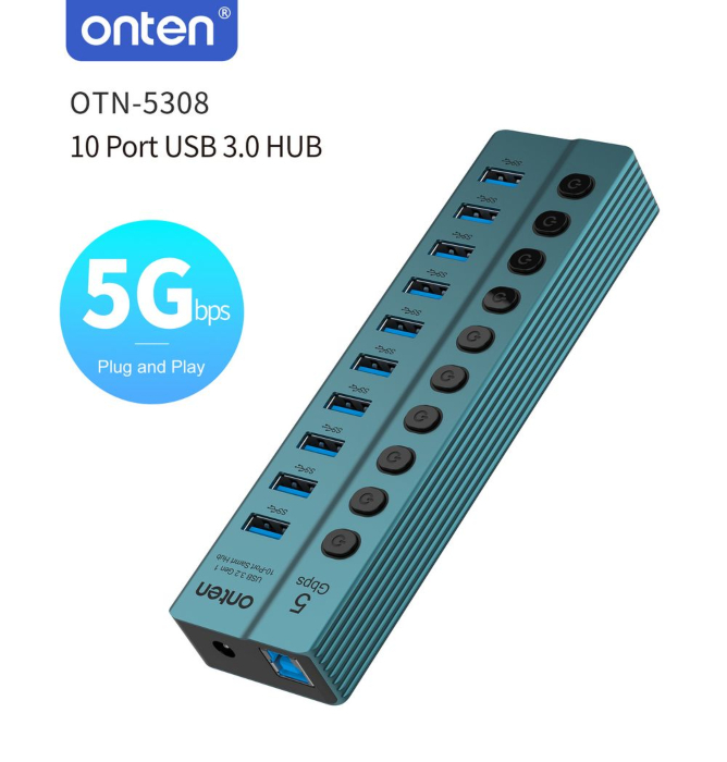 onten USB 3.2 Gen 1 10-Port Hub with separate buttons