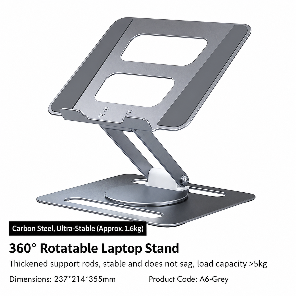 Heavy Duty 360° Rotatable Metallic Laptop Stand A6-Grey
