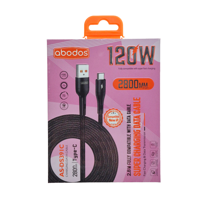 AS-DS391C abodos 120W USB A-C Super Charging Data Cable 2.8m (supports iPhone 15 & above)