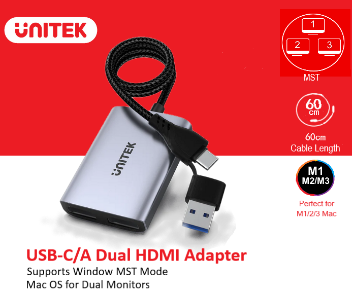 Unitek USB-C/A Dual HDMI Adapter