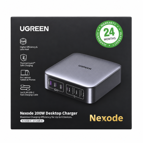 UGREEN Nexode 200W Desktop Charger GaN 6-Port (4xUSB-C, 2xUSB-A)