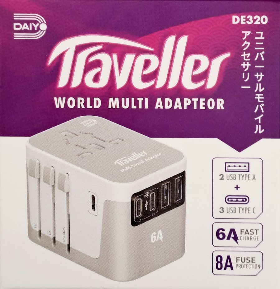 Daiyo Traveller World Multi Adaptor 6A 3xUSB-C + 2xUSB-A
