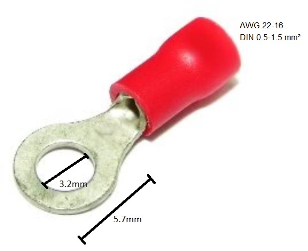 RV1.25-3.2 Insulated Ring Terminals