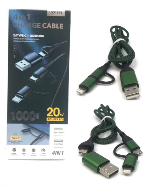 Twins USB AM/Type C to Twins Micro USB/iPhone (4-in-2) Data & Charging Cable 1m