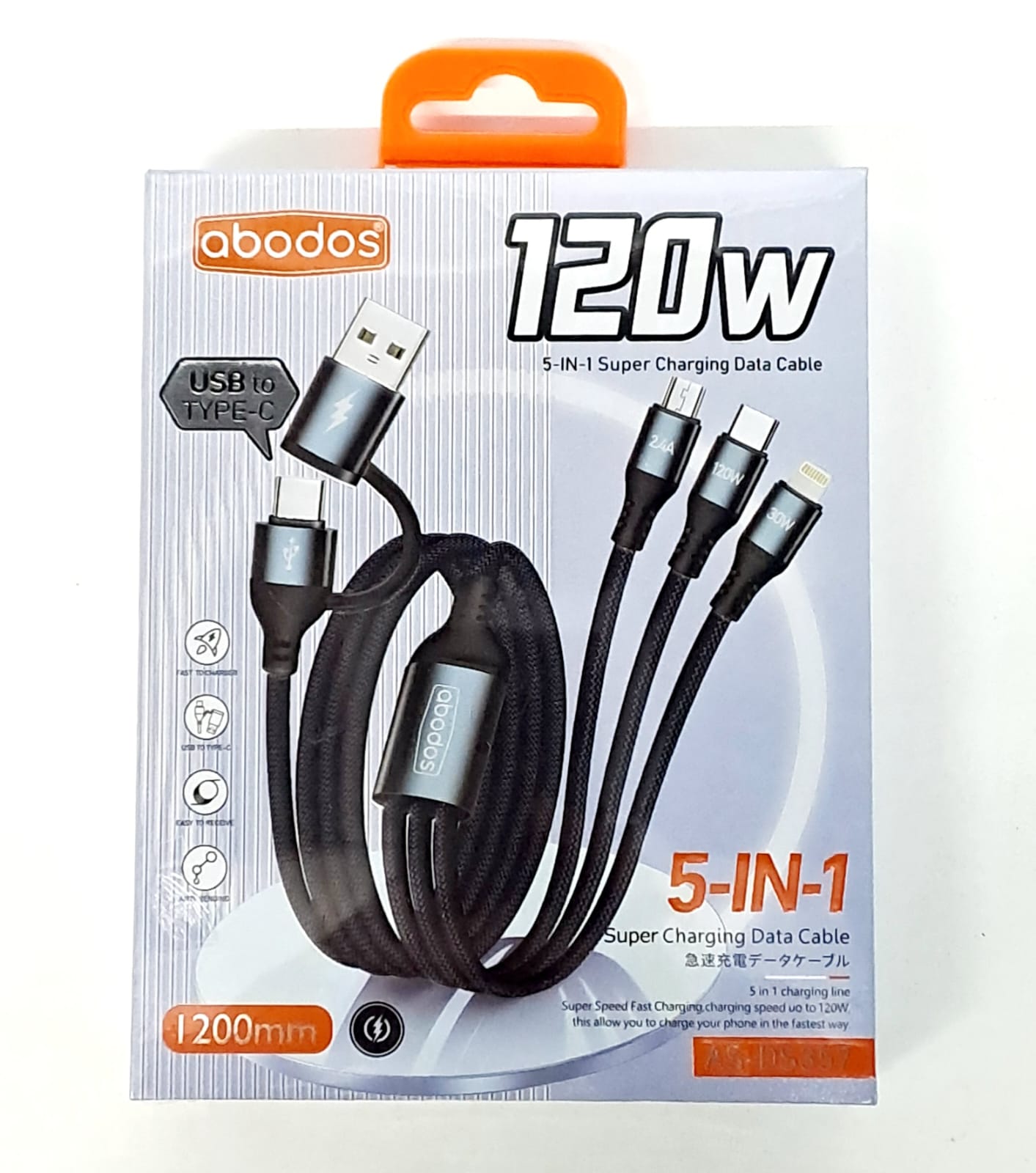 AS-DS357 abodos 120W Super Charging 5 in 1 Data Cable 1.2m