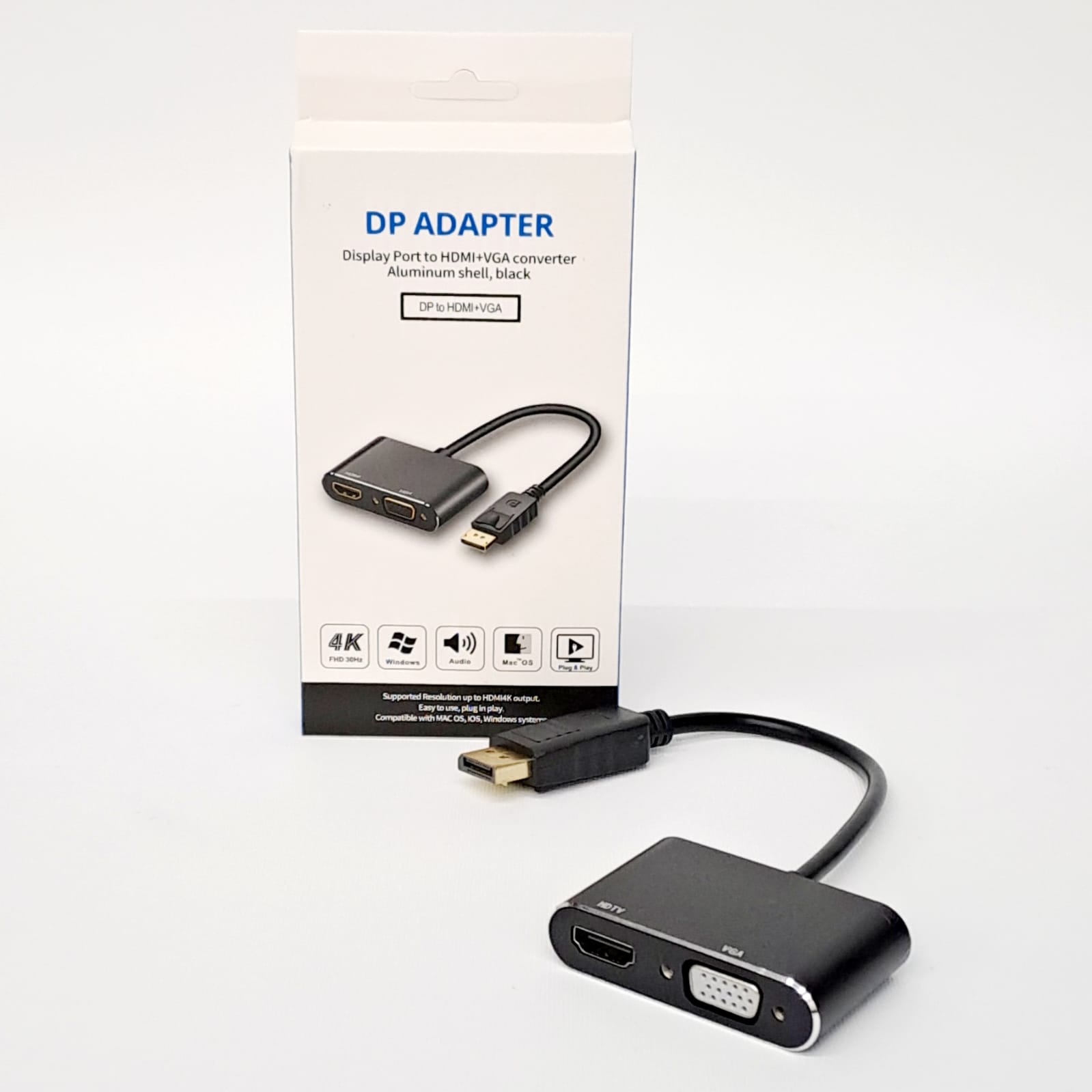 DP M to HDMI F + VGA F + 3.5mm Audio F Adapter