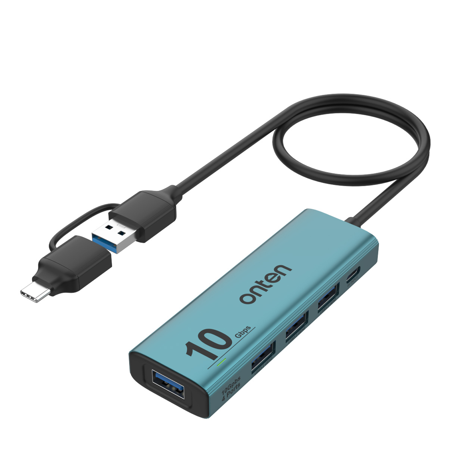 onten 5-in-2 Twins USB-C/A to USB 3.2 Gen2 4-Ports 10G Hub (4xUSB-A + 1xPD3.0)