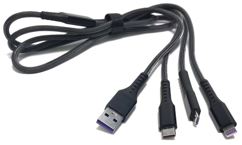 3 in 1 (Lightning, Type C, Micro USB) USB Data & Charging braided cable 1.25m