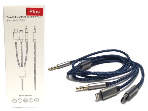 3 in 1 (Type C, Iphone, 3.5mm) to 3.5mm Stereo Plug Audio Cable 1.15m