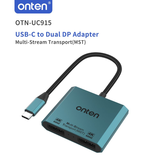 onten USB-C to Dual DP Adapter 4K@60Hz MST