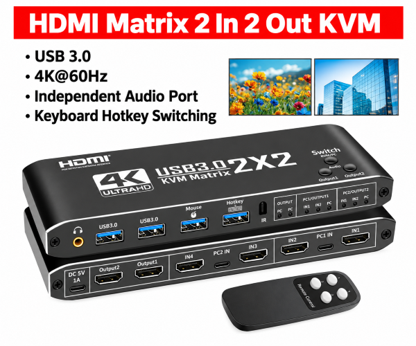 4K60Hz HDMI 2x2 KVM Matrix