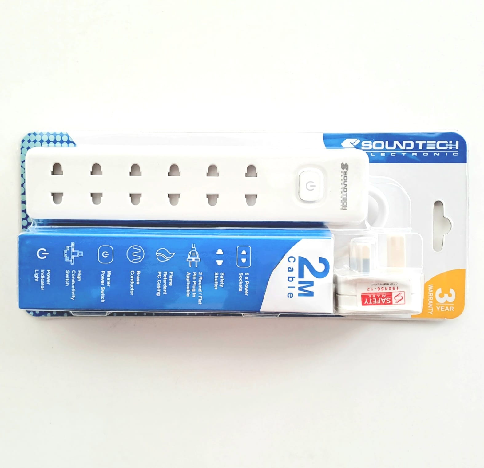 Soundtech 6 Way 2-Pin Power Socket 2 Metres White