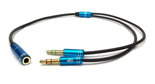 3.5mm 4 Pole Metal Jack to 2x3.5mm Stereo Plug Cable 35cm