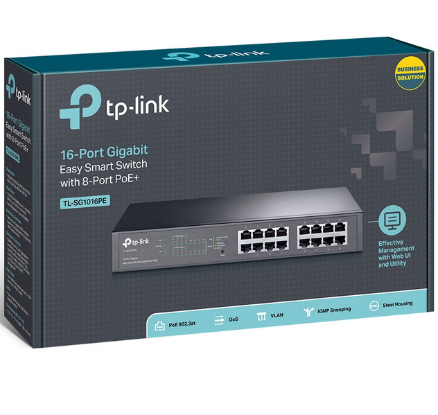 TP Link 16-Port Gigabit Easy Smart PoE Switch with 8-Port PoE+ 