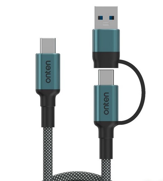 onten 4K60Hz 65W 10Gbps Twins USB-C/A to USB-C Braided Cable 2m Full-Featured (compatible with iPhone 15 & above)