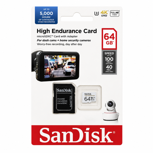 SanDisk High Endurance microSDXC 64GB UHS-I Card with Adapter