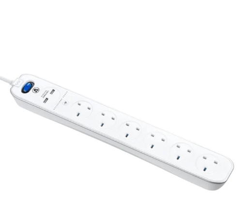 Masterplug USB Surge Extension Lead with 2 x USB 6 Sockets 3 meter White