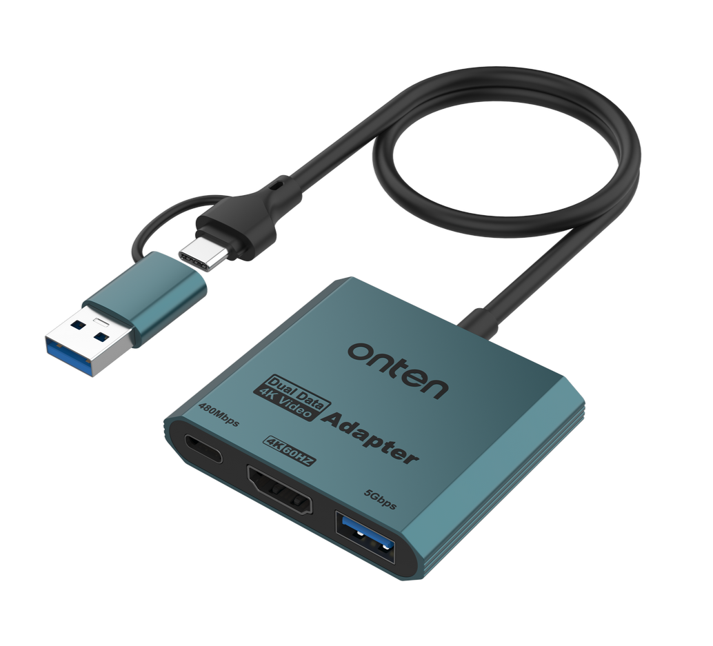 onten 3-in-2 Twins USB-C/A to 4K60Hz HDMI + USB3.0 + USB-C Adapter