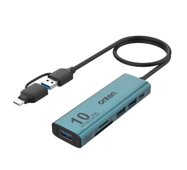 onten 6-in-2 Twins USB-C/A to USB 3.2 Gen 2 3-Ports 10G Hub (3xUSB-A + 1xSD4.0 + 1xTF4.0 + 1xPD)