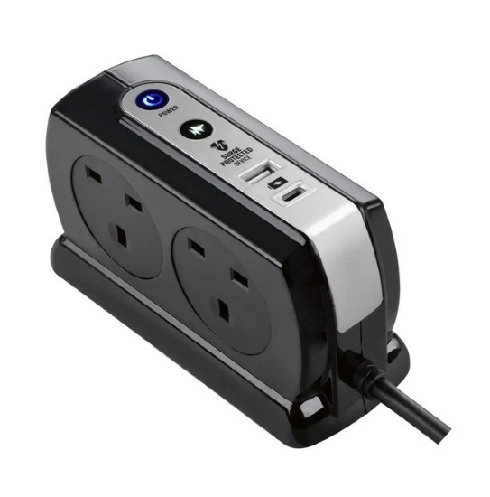Masterplug 4 Socket 2M Surge+Switched Extension w USB A+C