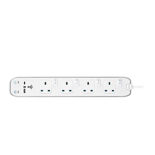 Masterplug Individually 4 Gang Switched Surge Extension With USB A/C 2M White