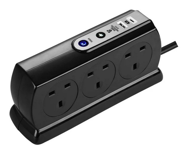 Masterplug 6 Socket 2M Surge+Switched Extension w USB A+C