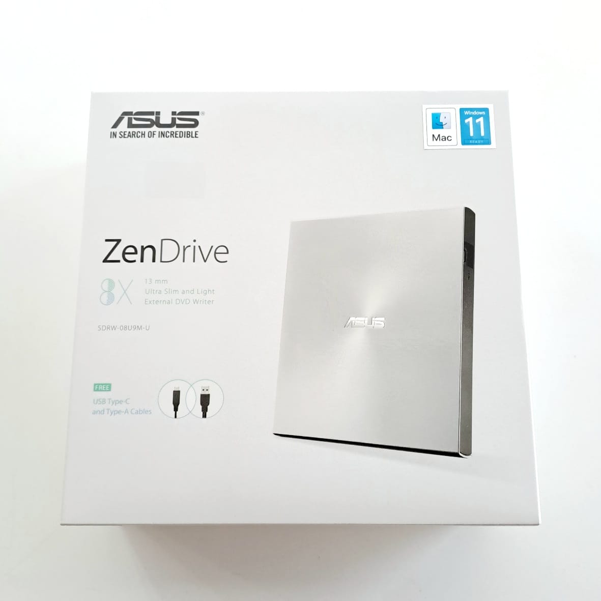ASUS ZenDrive 13mm Ultra Slim and Light External DVD Writer, Silver