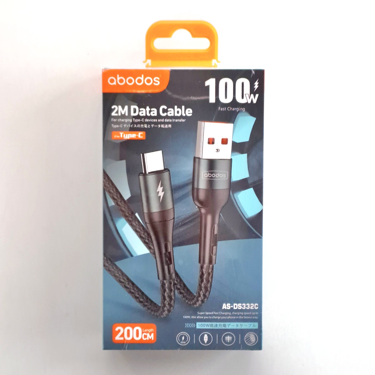 AS-DS332C abodos 100W USB to Type C Data Cable 2m Black