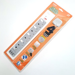 4 Way w/Switch & 3 USB Socket Strip 2m