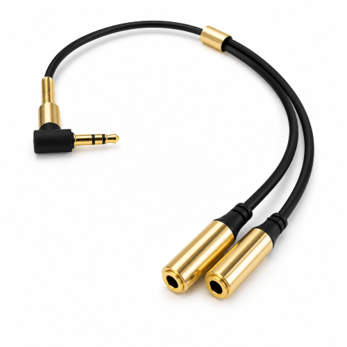 3.5mm Right Angle Stereo Metal Plug to 2x3.5mm Jack Short Cable