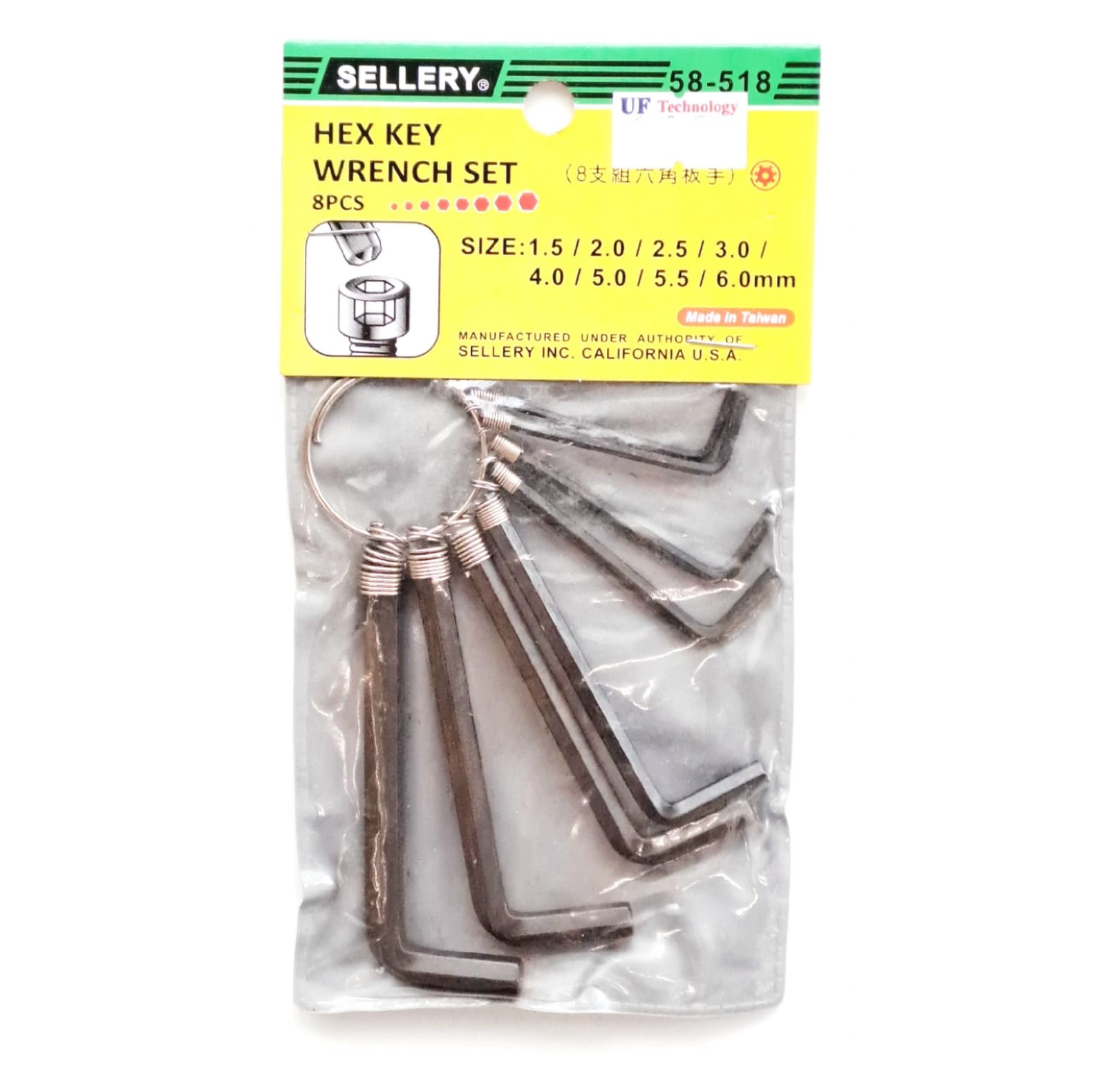 Sellery 58-518 8Pc Hex Key Wrench Set, Size: 1.5/2.0/2.5/3.0/ 4.0/5.0/5.5/6.0mm