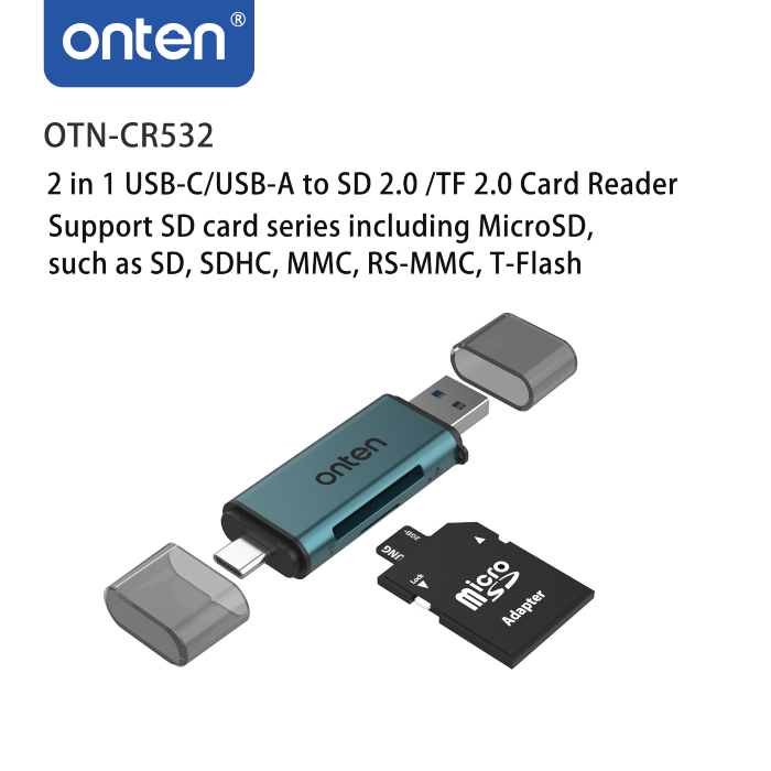 onten 2-in-2 Twins USB-C/A to SD/TF Card Reader