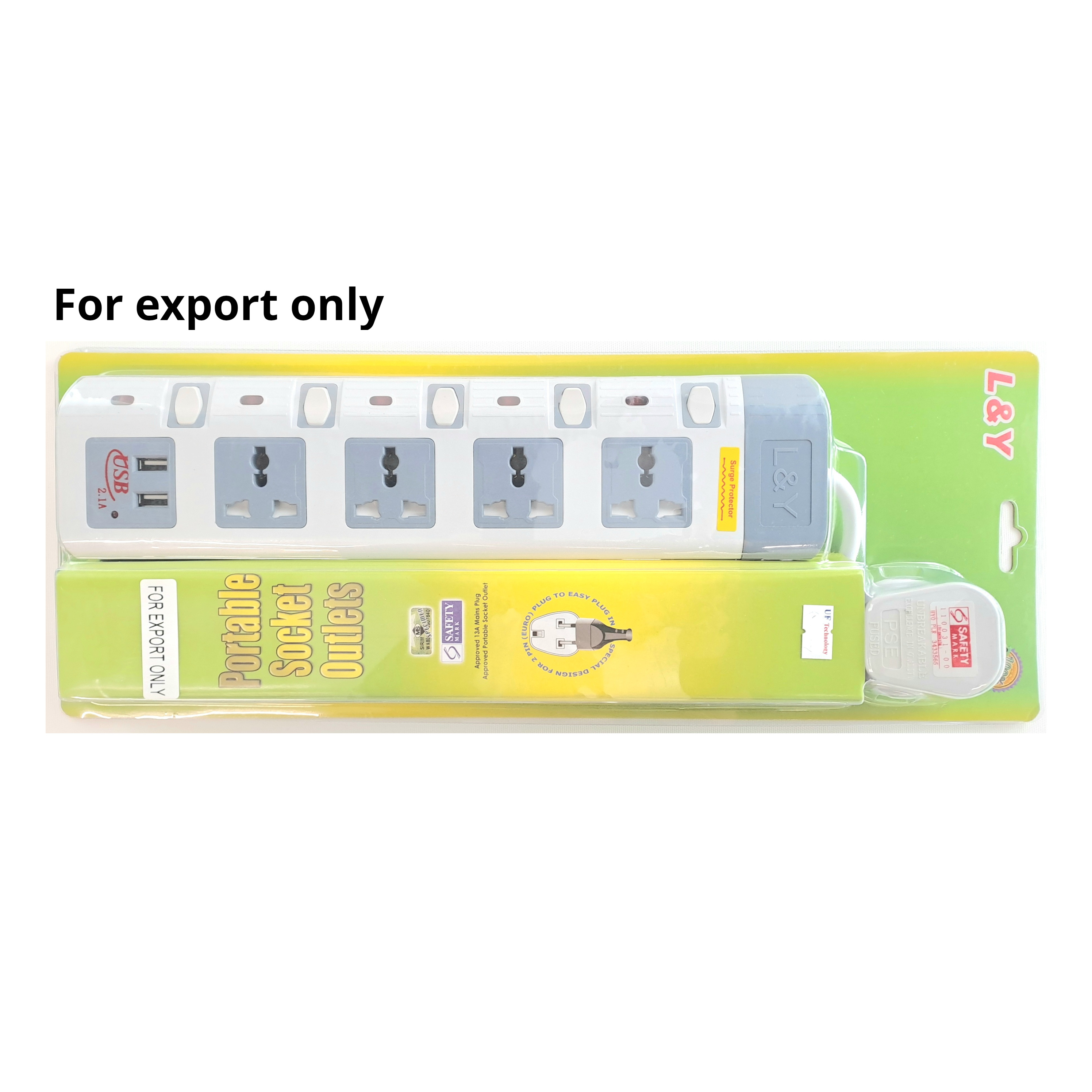 L&Y 4 Way 3pin Multi Socket Outlet with 2xUSB-3M (for export only)