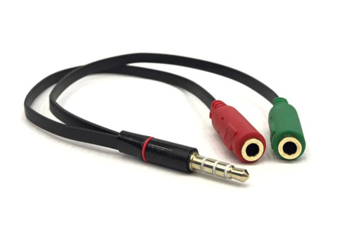 3.5mm 4 Pole Plug to 2x3.5mm Jack Flat Cable 20cm 
