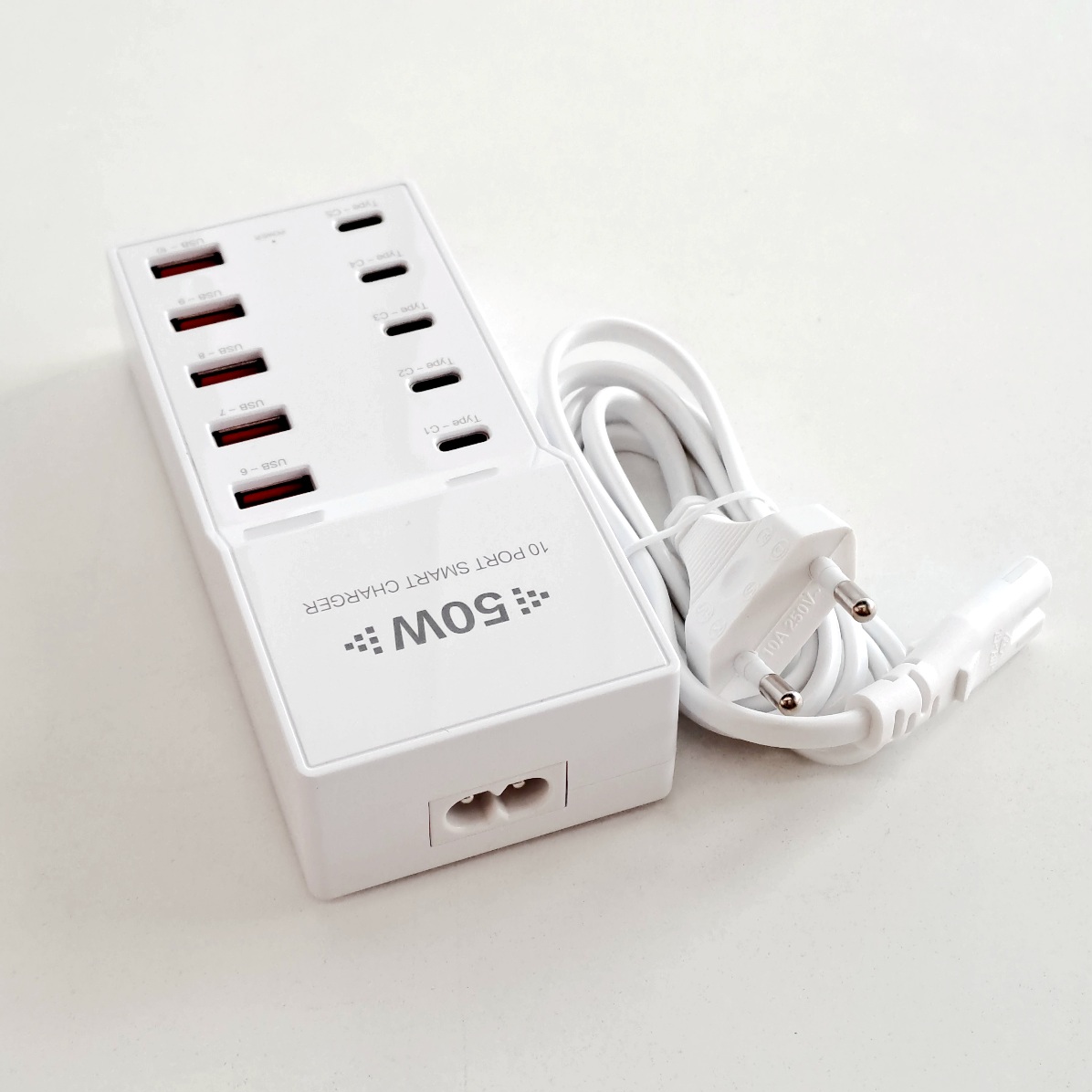 50W 10-Port Smart Charger 5xUSB-A + 5xUSB-C