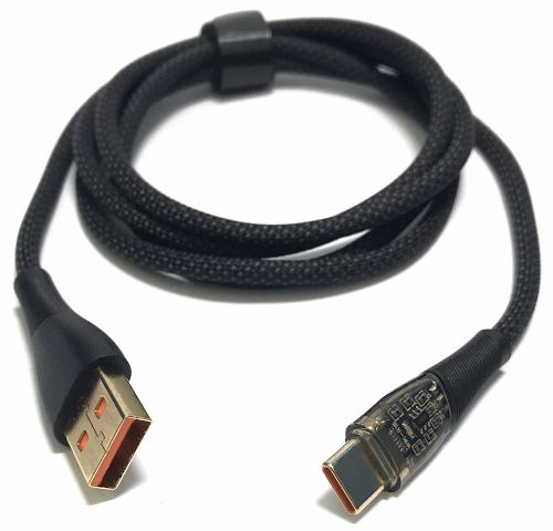 100W USB AM to Type C Data & Charging Braided Cable with Light 1.25m