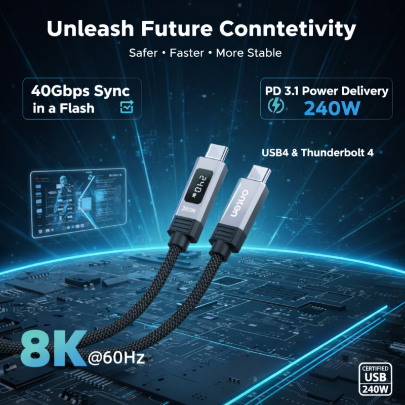 onten USB C-C Thunderbolt/USB4 8K60Hz 240W Digital Display Cable 1.2m