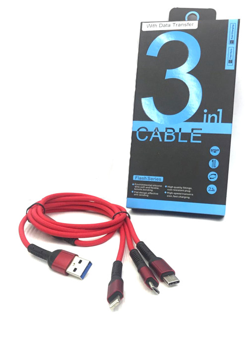 3 in 1 (Lightning, Type C, Micro USB) Data & Charging USB Cable 1m