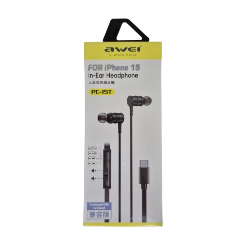 awei Type-C Wired Earphone (supports iPhone 15/Samsung/Google Pixel)