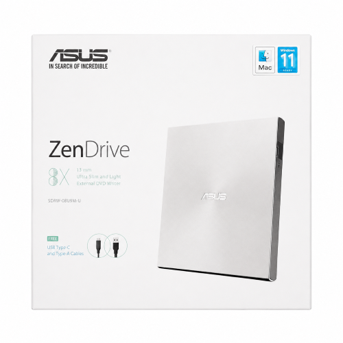 ASUS ZenDrive 13mm Ultra Slim and Light External DVD Writer, Silver