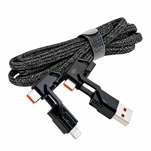 4 in 2 (USB, Type C, iPhone) Data & Charging Flat Cable 2m 