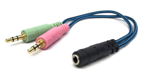 3.5mm 4 Pole Jack to 2x3.5mm Stereo Plug Braided (Pink/Green) Short Cable